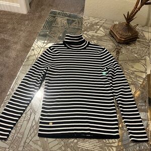 Lauren Black and White Striped Womens Turtleneck
